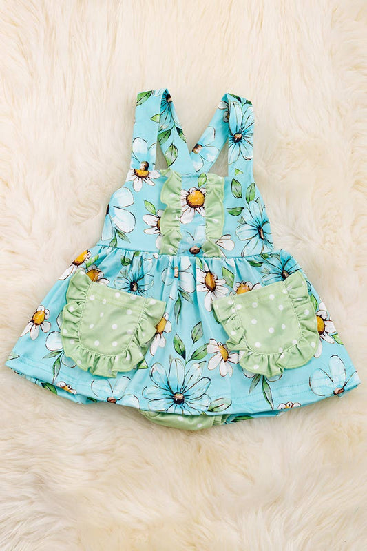 DAISY ON BLUE FLORAL PRINTED BABY DRESS.RPG25204007 WENDY: 0-3M