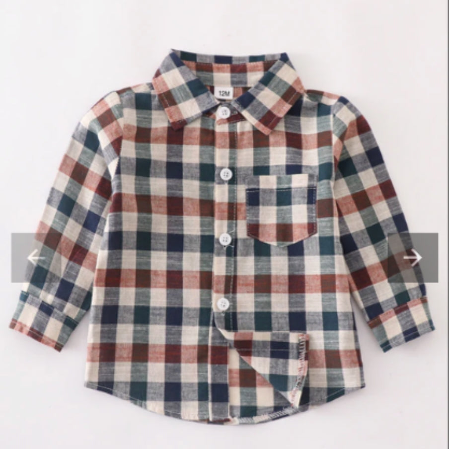 Navy Vintage Plaid Button Down Shirt