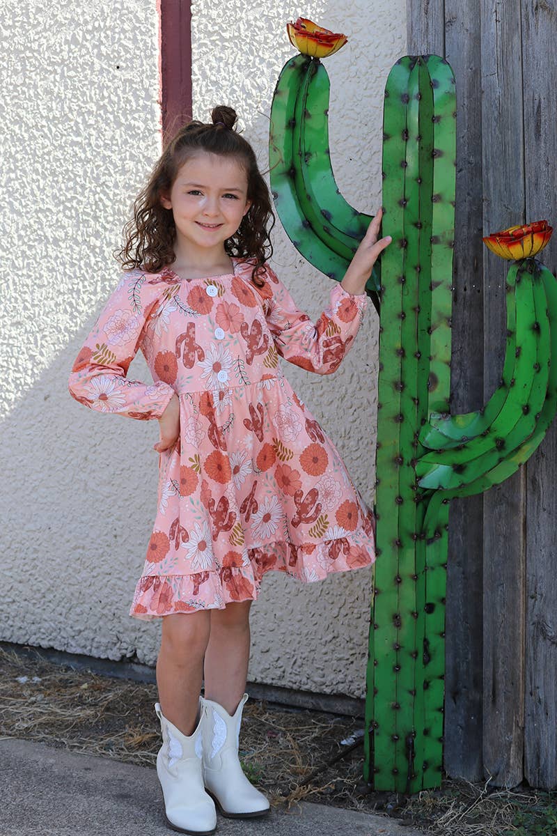 CACTUS /FLORAL PRINTED RUFFLE HEM DRESS.