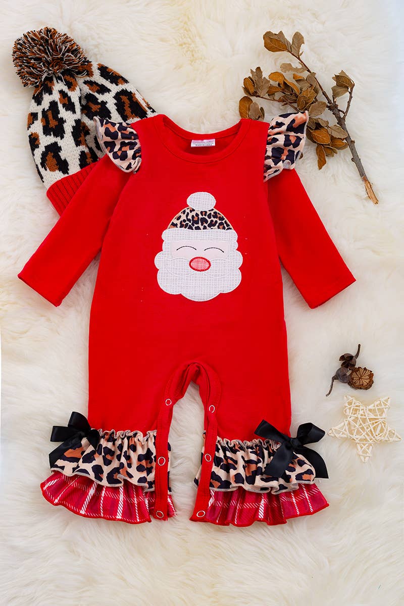 Red Santa Cheetah Romper