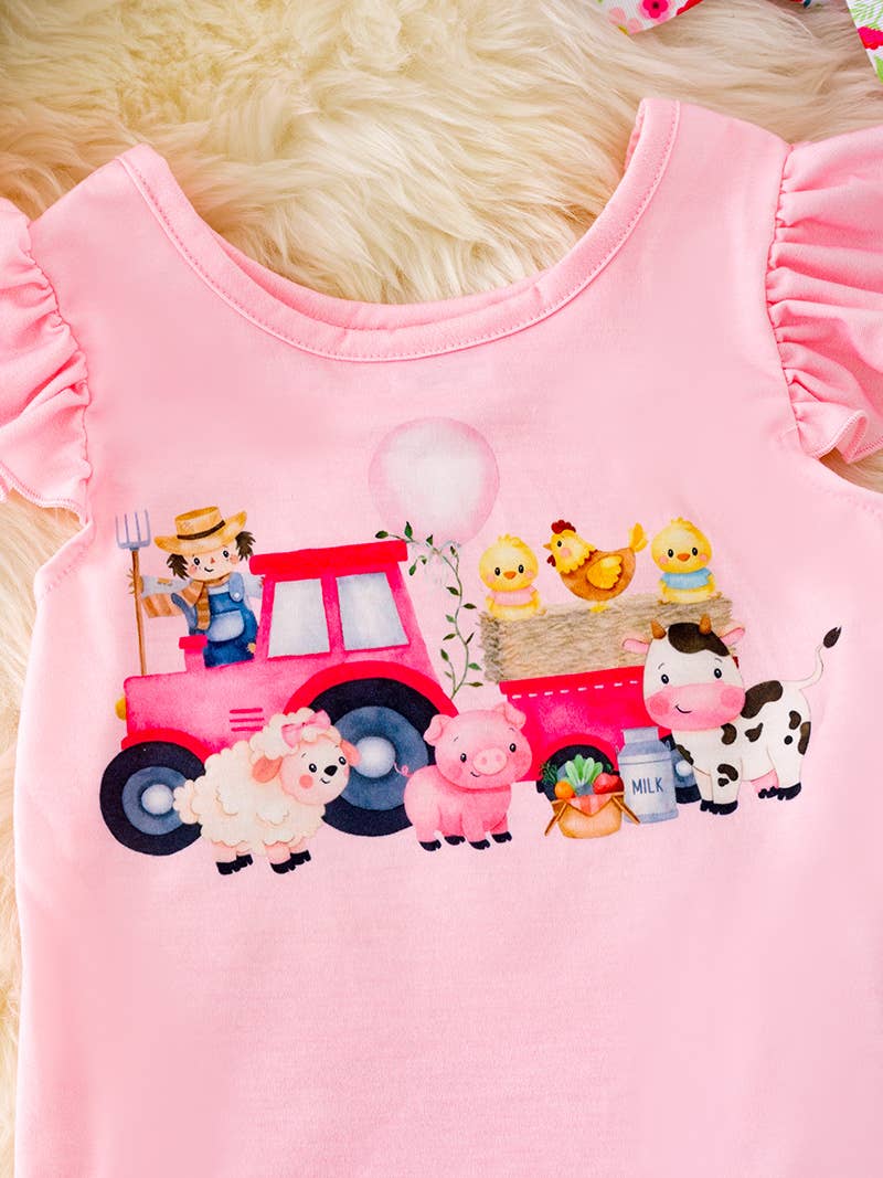 FARM GIRL PINK ANGEL SLEEVE TOP & FLORAL PANTS.