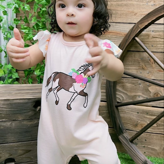 Horse Romper W/ Floral Angel Sleeves