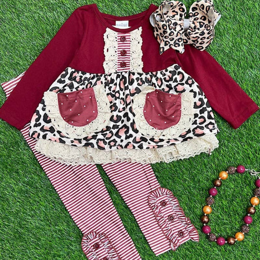 Animal Print Tunic with Lace Trim Leggings