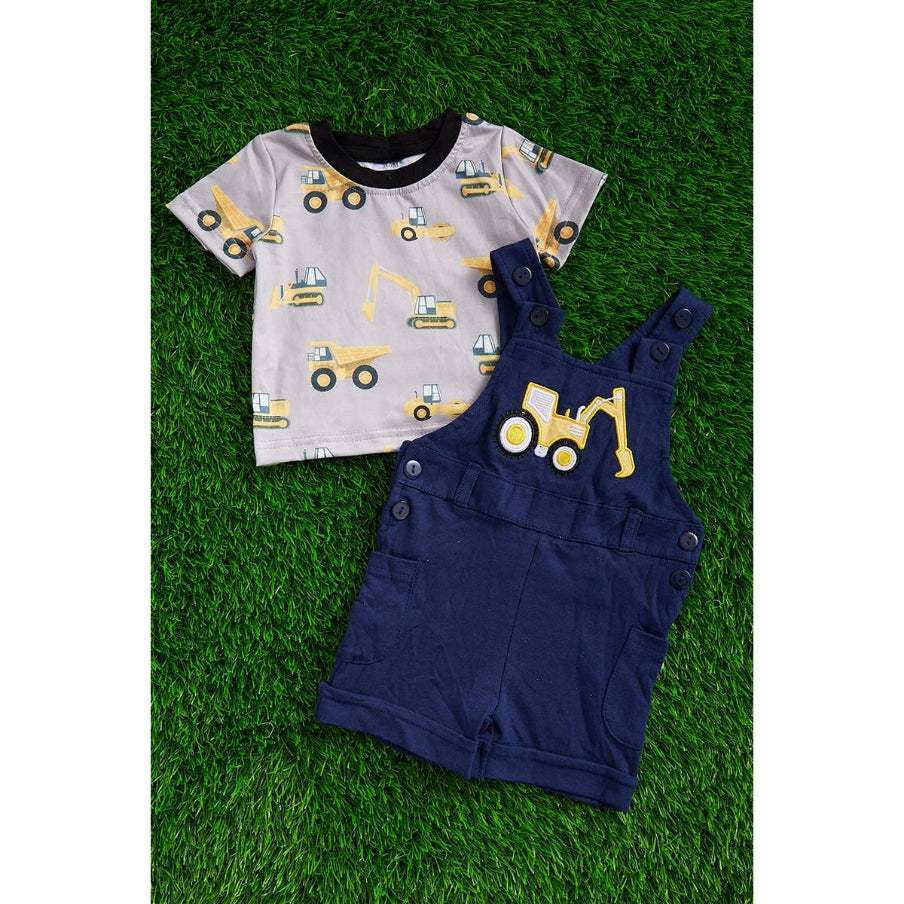 Construction Truck. Navy Blue Romper Set