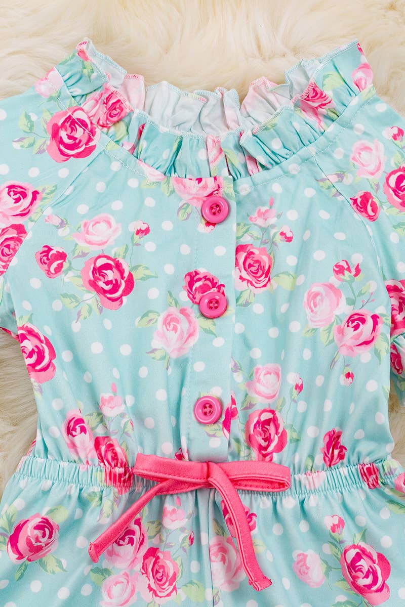 PASTEL BLUE FLORAL PRINTED ROMPER .