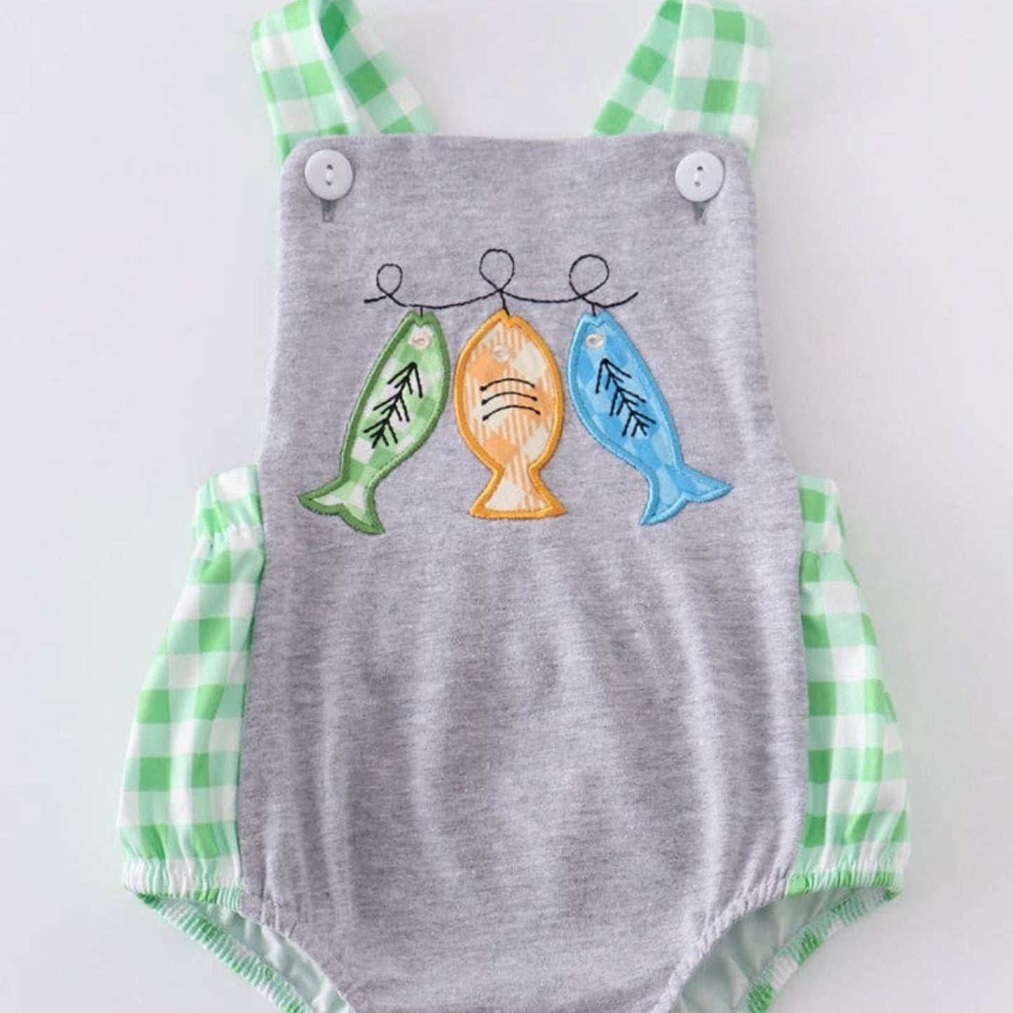 Gray Plaid Fish Romper