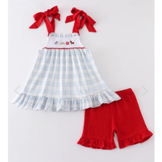 Blue Plaid Farm Girl Set