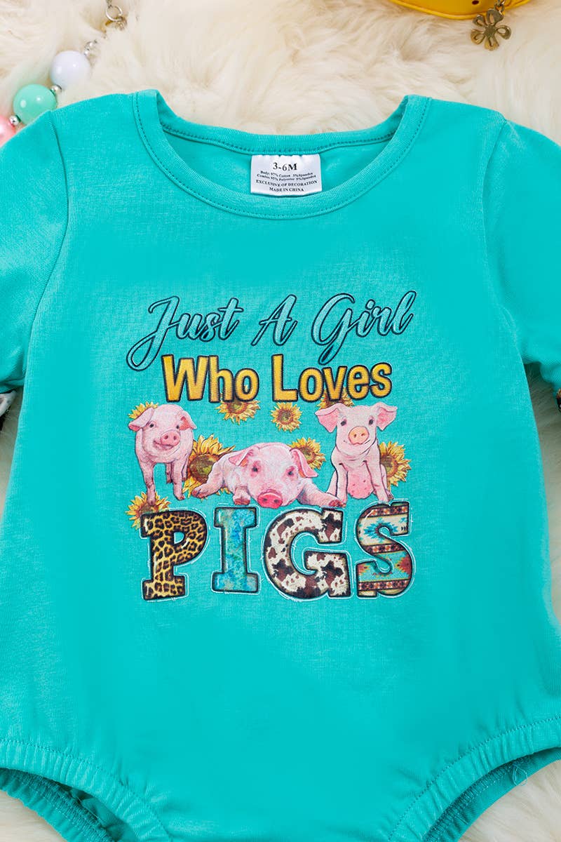 "JUST A GIRL WHO LOVES.." AQUA BABY ONESIE.