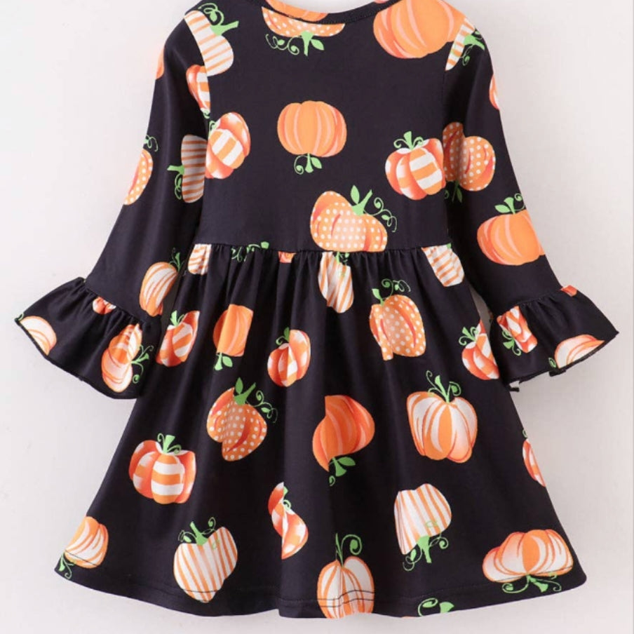 Pumpkin Ruffle Sleeve Twirl Dress