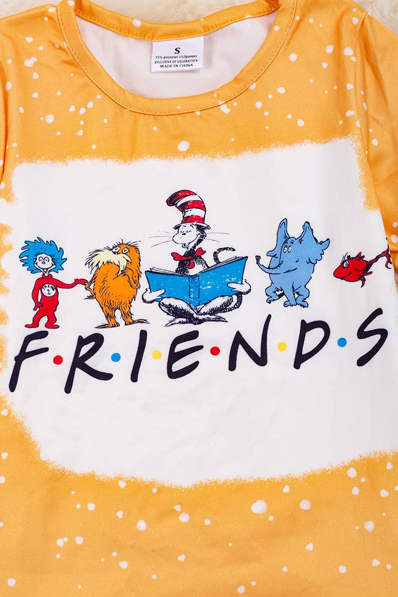 "FRIENDS" YELLOW TEE & ROYAL BLUE BOTTOMS.