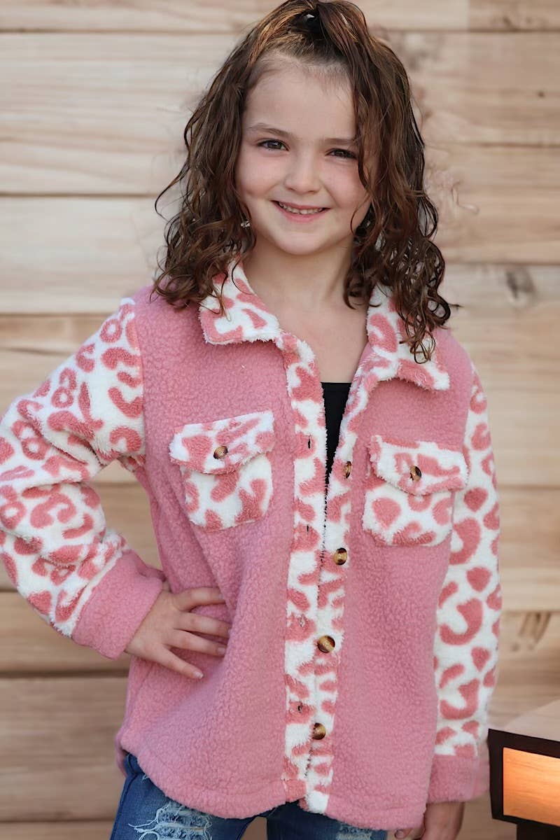 PINK SHERPA SHACKET W/ANIMAL PRINTED SLEEVES.TPG60153003 JEA