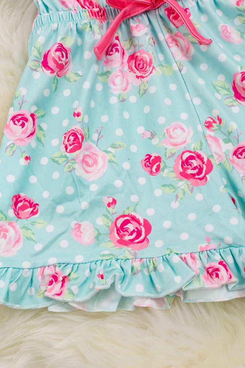 PASTEL BLUE FLORAL PRINTED ROMPER .