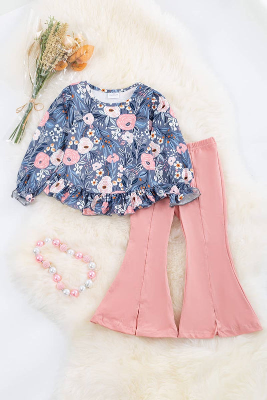 Gray Floral Pink Pants Set