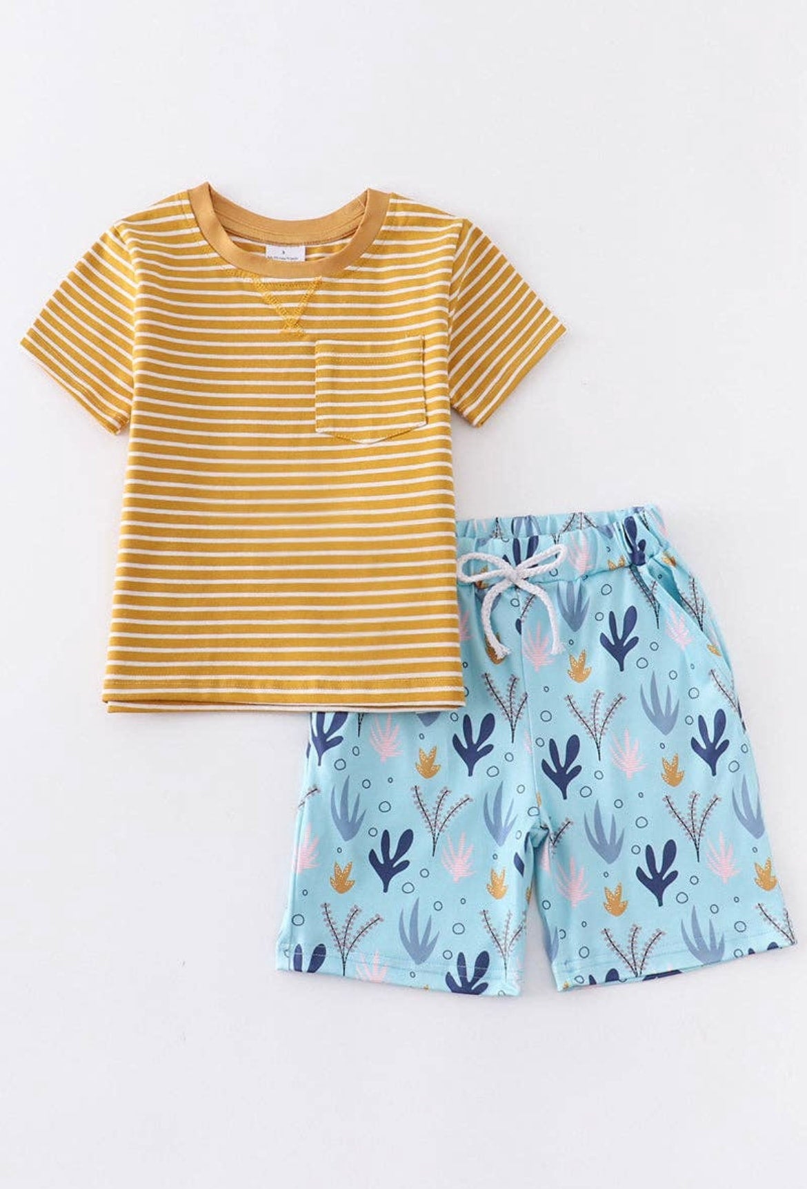 Mustard Stripe Pocket Short Set