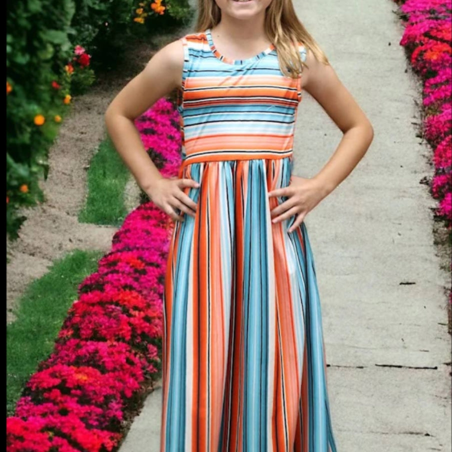 Turquoise and Orange Maxi Dress