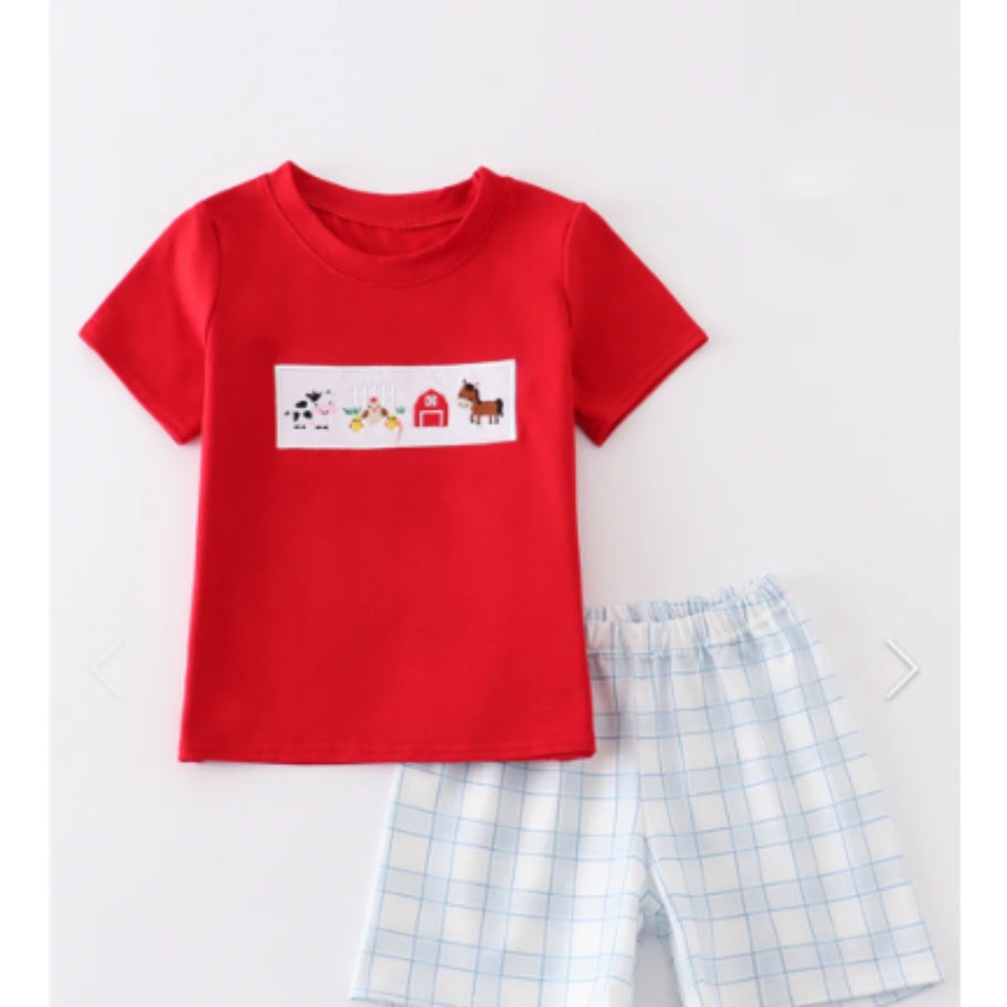 Blue Plaid Farm Boy Set