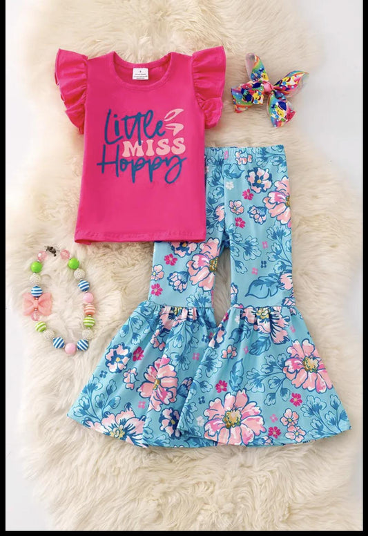 Little Miss Hoppy Fuchsia Angel Sleeve Top & Bell Bottoms