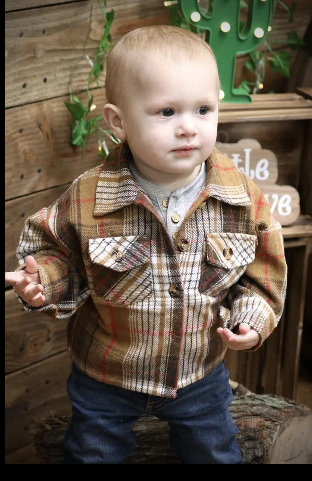 Unisex/Brown Plaid Button Up Shirt