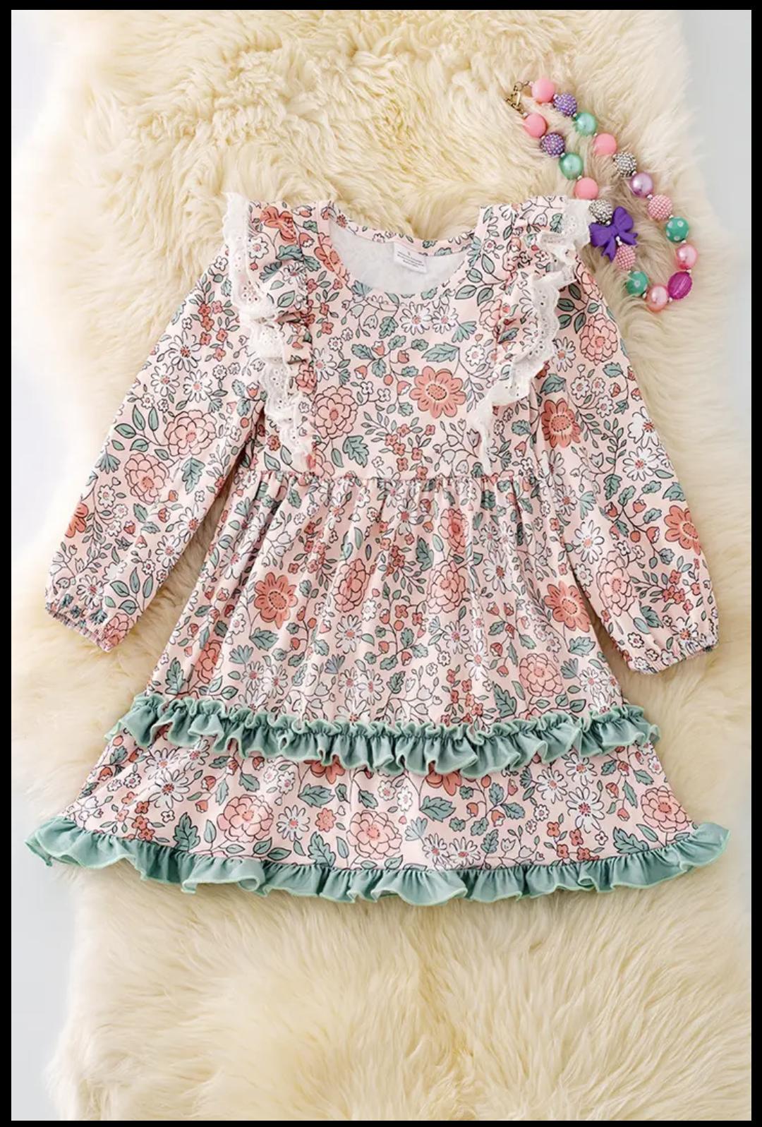 Floral Printed Dress W/ Embroidered Hem