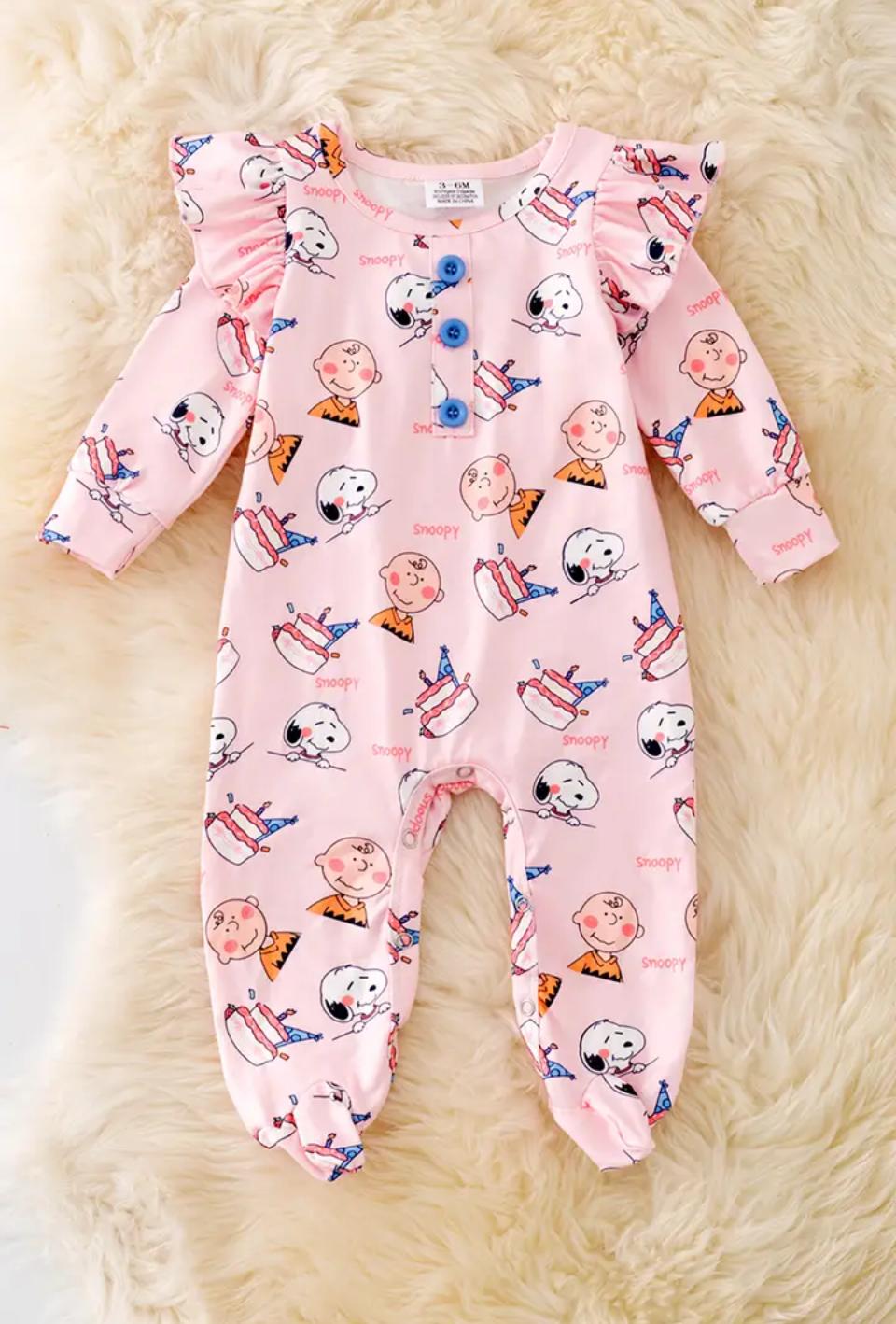 Sweet Pink Snoop Printed Baby Onesie