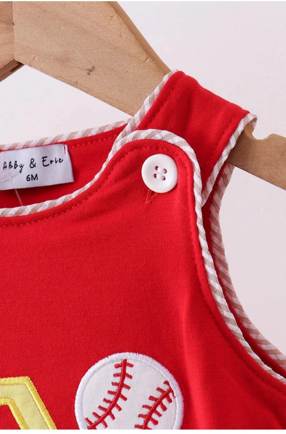 Red Baseball Applique Bubble
